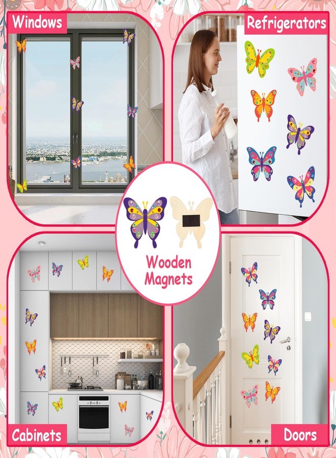 Bafeil 24 Pack Butterfly Party Favors - Non-Toxic Wooden DIY Butterflies Paint Craft - with Magnet Luminous Pen Diamond Sticker - Butterfly Birthday Party Supplies Goodie Bag Gift Prize for Kids Girl Toddler - Image 2